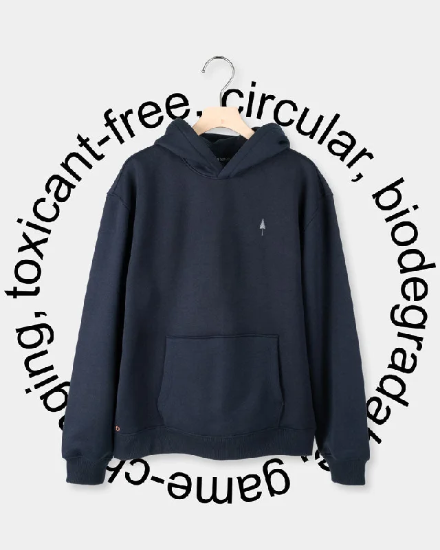 TreeHoodie Circular Dark Navy Cotton Hoodie Fleece Lining Warmth