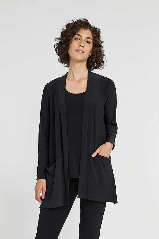 Sympli Zest Zip Back Cardigan Front Pockets Side Pockets Patch Pockets