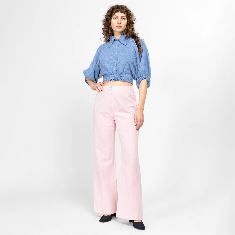 Medium 70s Pastel Pink Plaid Trousers 29" Trousers Timeless Classic