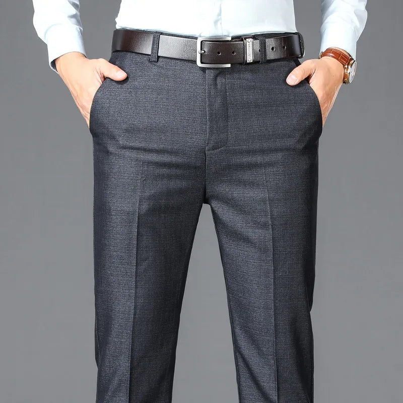 New Business Casual Suit Pants Men Solid High Waist Straight Office Formal Trousers Mens Classic Style Suit Long Pants Plus Size High Waist Slim Fit Ankle Length