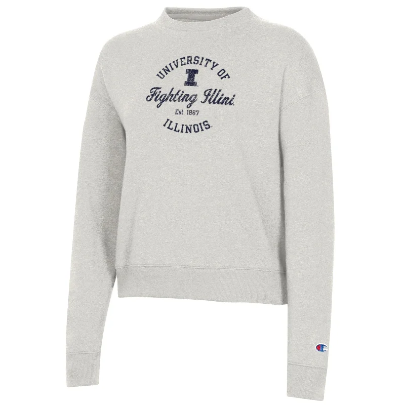 Illinois Sweatshirt Women's Grey Script Champion Hoodie with Hem Detail Decorative Unique