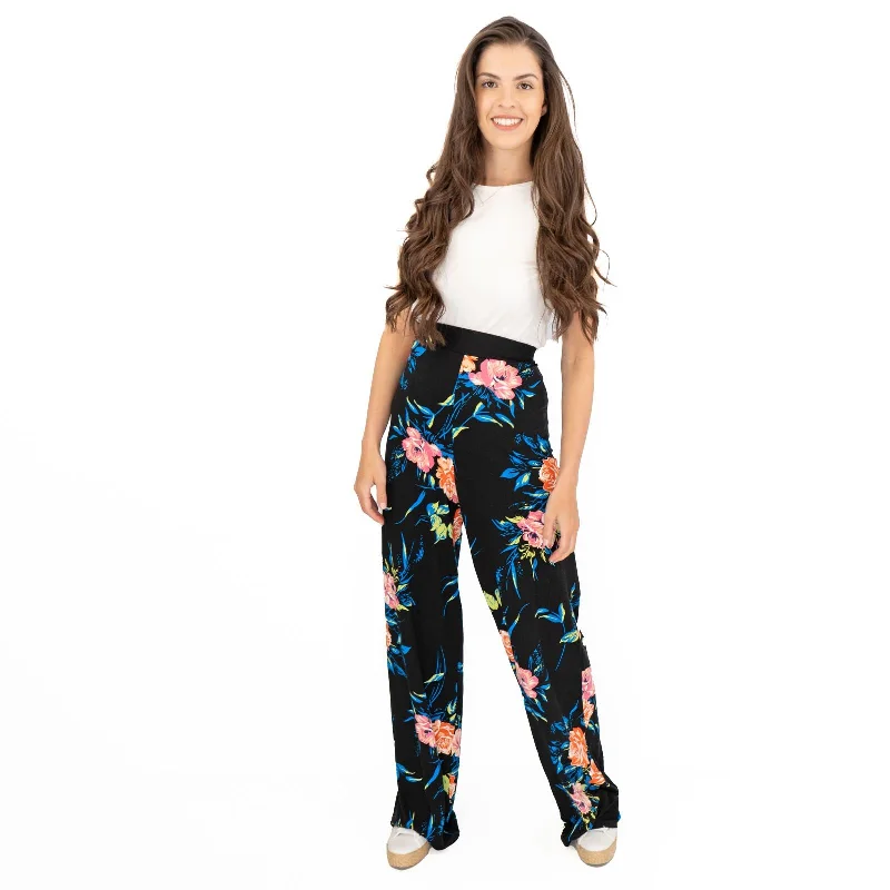 Karen Millen Black Floral Print Relaxed Fit Full Length Wide Leg Trousers Trousers Sale Discount