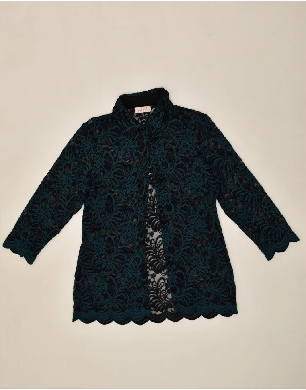 PER UNA Womens Lace See Through Cardigan Top UK 8 Small Navy Blue Floral Hooded Caped Shawl Collar