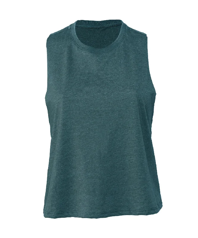 Heather Deep Teal - Women's racerback cropped tank lounge tank top