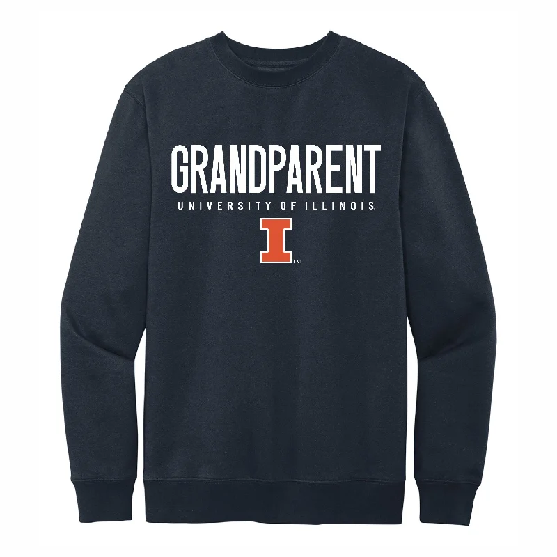 Illinois Fighting Illini Navy Grandparent Premium Crewneck Sweatshirt Hoodie with Fur Luxurious Winter