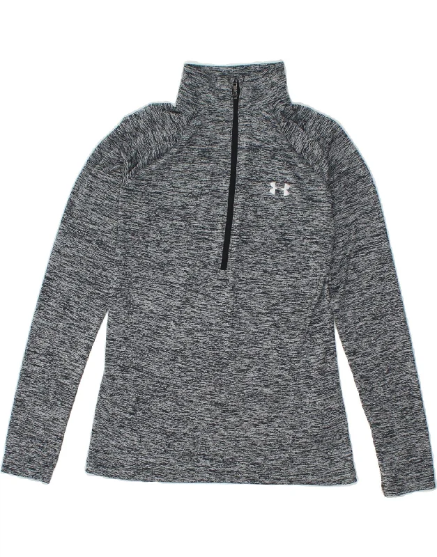 UNDER ARMOUR Womens Heat Gear Pullover Tracksuit Top UK 10 Small Grey Long Sleeve Pullover