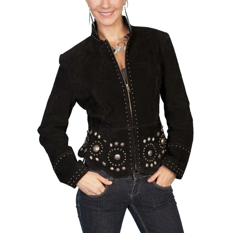 Scully Ladies Boar Suede Black Concho Jackets L191-19 Zippered Jacket Buttoned Jacket Snapped Jacket