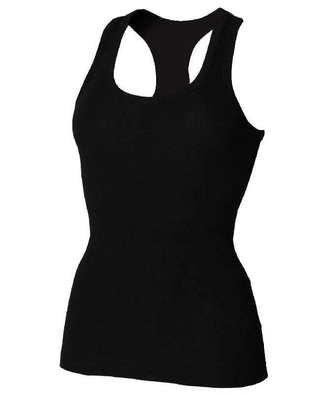 Black - Stretch racerback tank cold shoulder tank