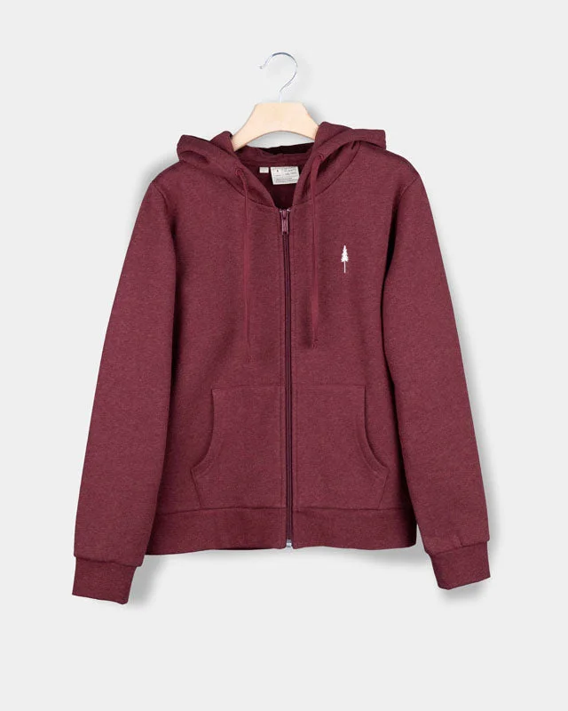 TreeHoodie Zip Women Bordeaux Mel Hoodie with Embroidery Detailed Premium