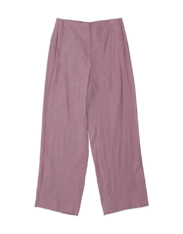 MASSIMO DUTTI Womens Wide Leg Casual Trousers EU 36 XS W26 L29 Pink Trousers Summer Linen