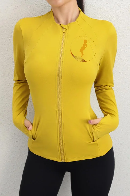 Ladies Sportswear: Yoga Jacket Yellow Welt Pockets Slit Pockets Flap Pockets