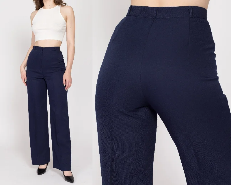 Small 70s Navy Blue High Waisted Trousers NWT 26.5" Trousers Cargo pockets