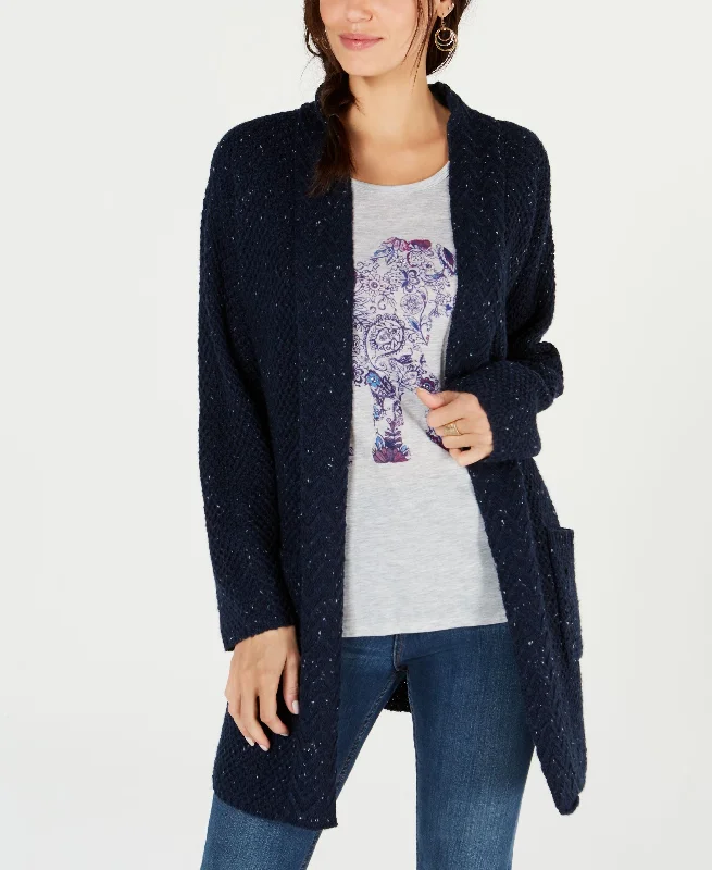 Style & Co Mixed Stitch Tweed Duster Cardigan Print Jacquard Patchwork