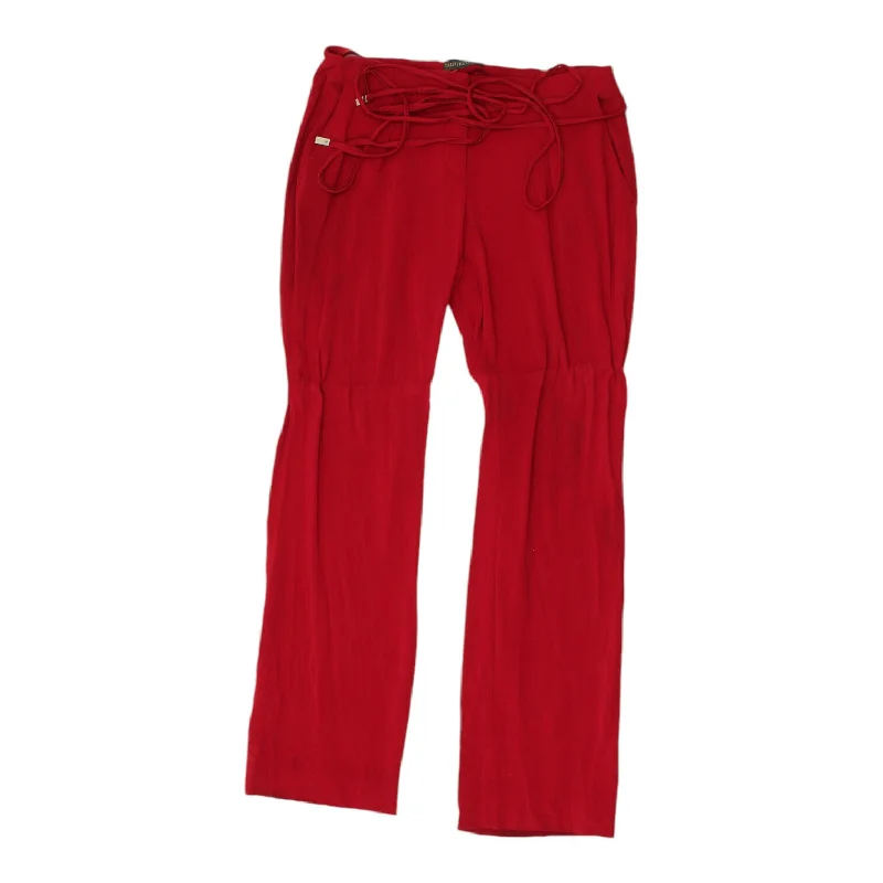 Trussardi Womens Red String Belt Trousers | Vintage High End Luxury Designer VTG Trousers High Rise Slim Fit