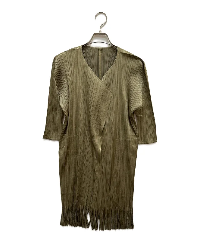 [Pre-owned] PLEATS PLEASE Fringe Pleated Cardigan PP83-JA613 Zippered Front Buttoned Front Snap Front