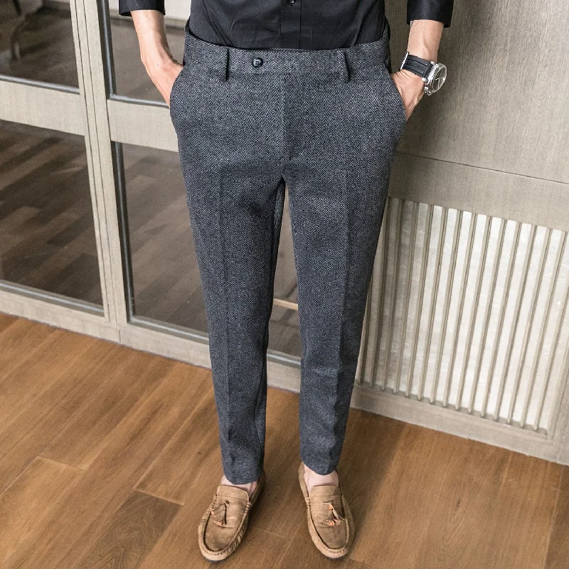 ICPANS Woolen Office Suit Pants Men Slim British Style Wool Business Formal Dress Trousers 2020 Trousers Mesh Breathable