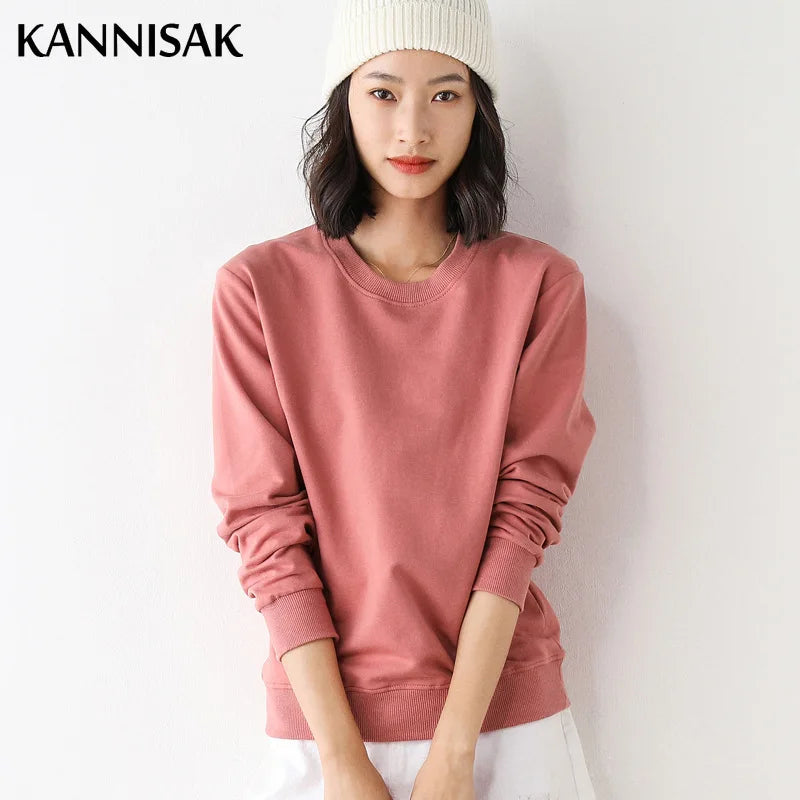 Women Sweatshirt 2024 Spring Autumn Multi-colors Fashion Korean O-neck Cotton Loose Womens Sweatshirts Vintage Solid Pullovers Turtleneck Warm Pullover