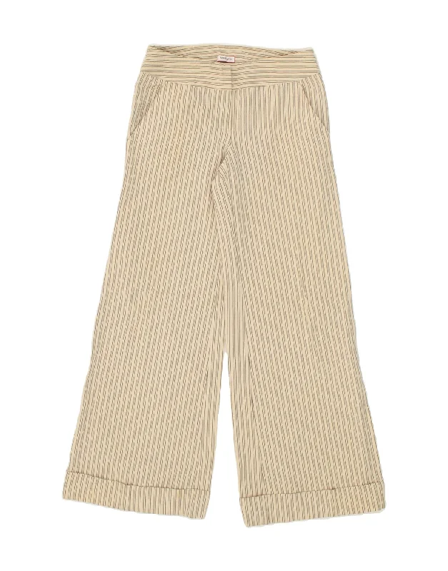 MAX & CO. Womens Wide Leg Casual Trousers UK 10 Small W30 L31  Beige Trousers Plaid Checkered