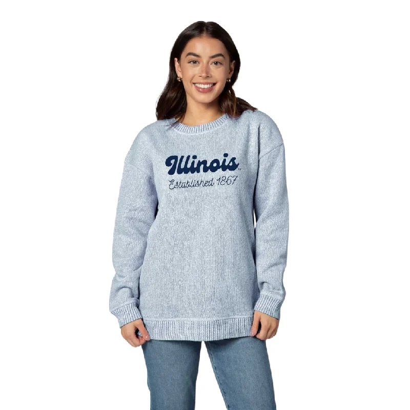 Illinois Fighting Illini Chicka-D Women's Warm Up Crewneck Sweatshirt Hoodie with Hem Embroidery Detailed Premium