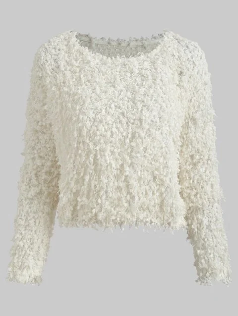 Elegant Sleeve Fluffy Pullover Sweater Blouson Sleeve Pullover