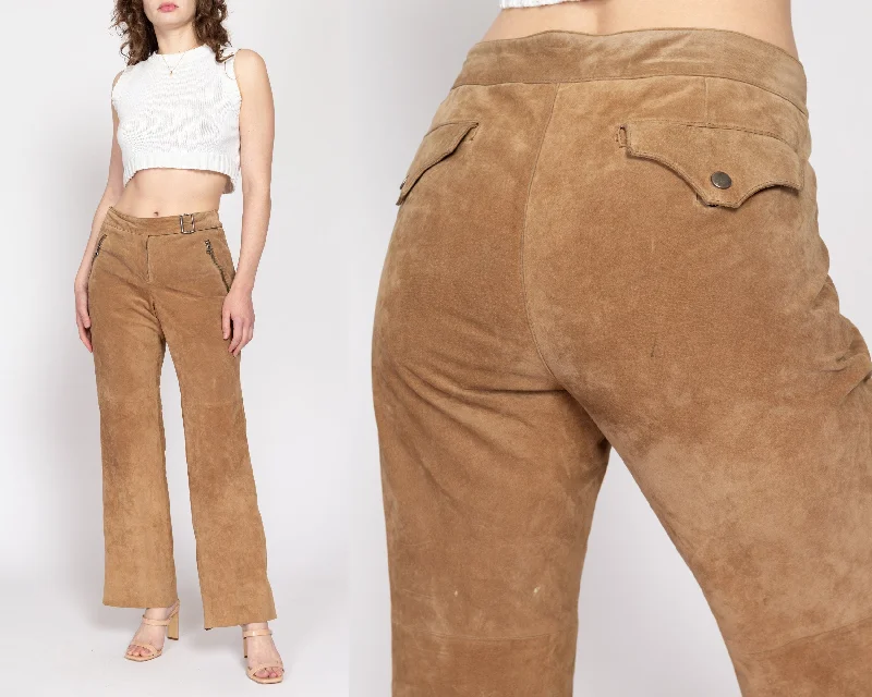 Medium 90s Tan Suede Western Trousers Trousers Print Floral