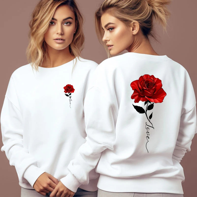 Rose Artistic Letter Printed Sweatshirts Women Fashion Street Pullover Vintage Floral Round Neck Tracksuit Autumn Female Hoodies Chenille Soft Sweater