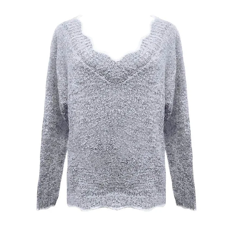 Women's Pullover Sweater Knitted Solid Colored Casual Acrylic Long Sleeve Loose Sweater Cardigans V Neck Spandex Blend Rayon Blend Denim Blend