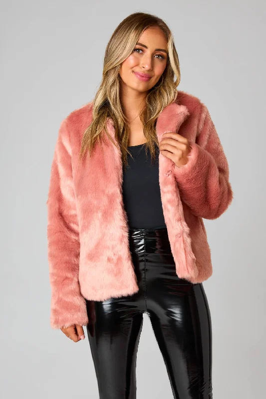 Baddie Champagne Faux Fur Jacket Zip Front Button Front Snap Front