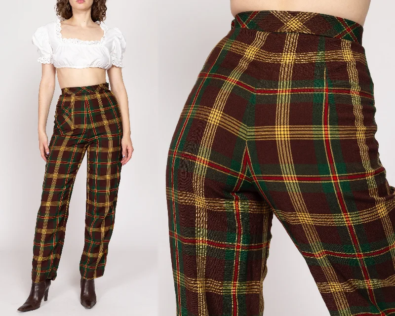 XS 1940s Koret Plaid High Waisted Girdlslax Side Zip Trousers 24" Trousers Capri Summer