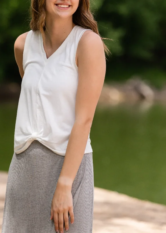 Ivory Triblend Front knot Tank Top - FINAL SALE coral tank top