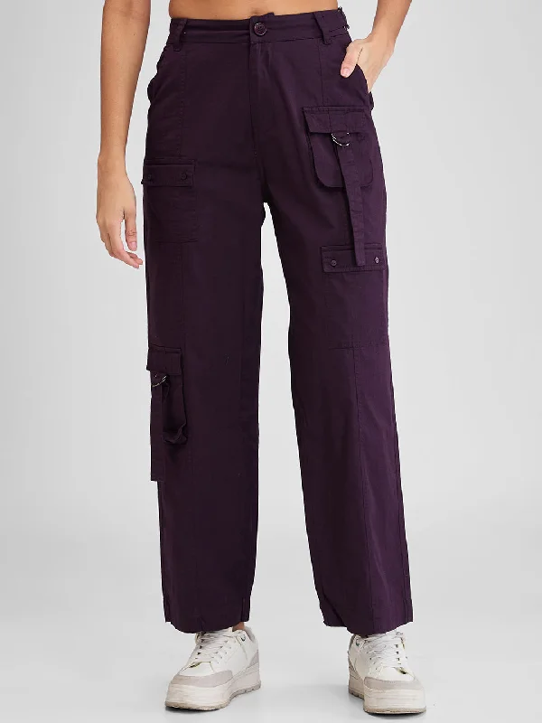 Spykar Red-Violet Mid Rise Cargo Fit Trouser For Women Trousers practical durable