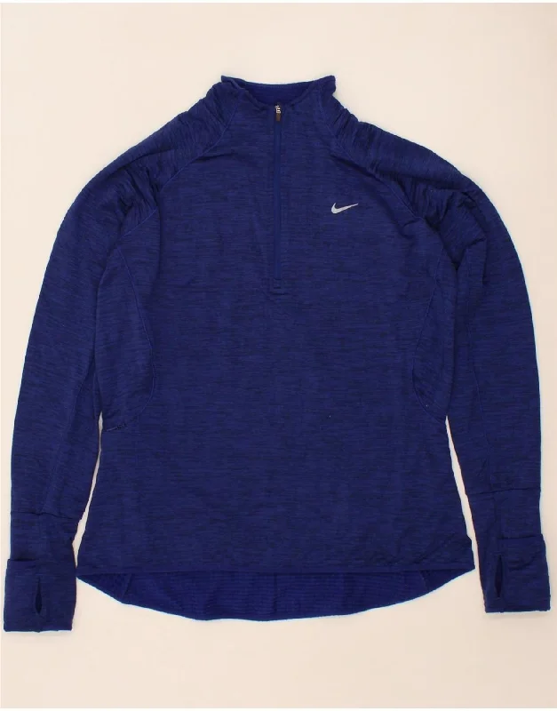 NIKE Womens Dri Fit Zip Neck Pullover Tracksuit Top UK 16 Large Blue Sabrina Neck Pullover