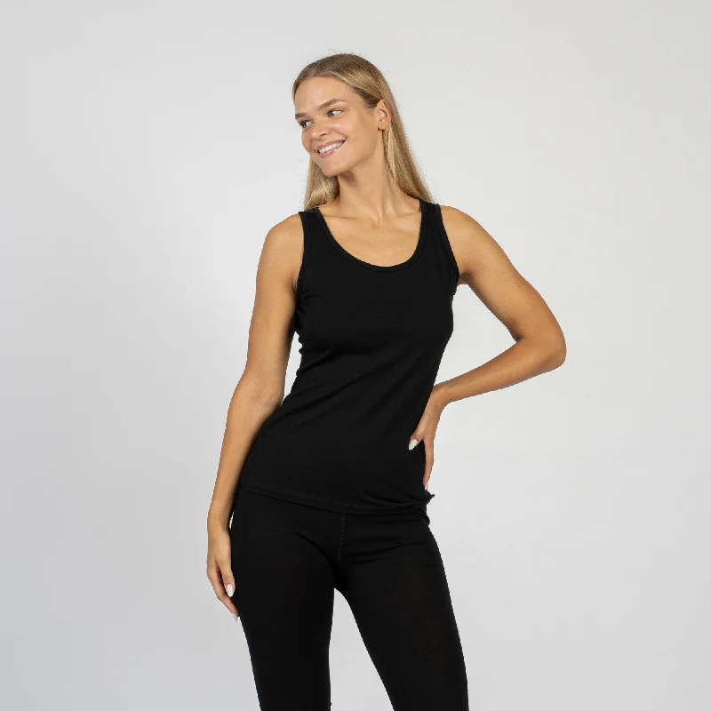 Women's Merino Tank Top Black ribbed tank top