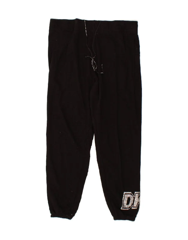 DKNY Womens Graphic Tracksuit Trousers Joggers UK 18 XL Black Cotton Trousers Velvet Soft