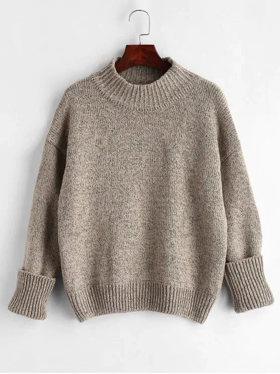 Causal Plain Heathered Pullover Sweater Halter Neck Top