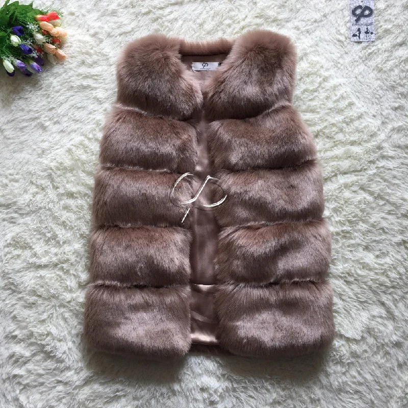 Fashion Winter Women Fur Vest Faux Fox Fur Vests Woman Fake Fur Coat Jacket Female Ladies Fur Coats Size S-XXXL Anorak Shell Jacket Lightweight Jacket