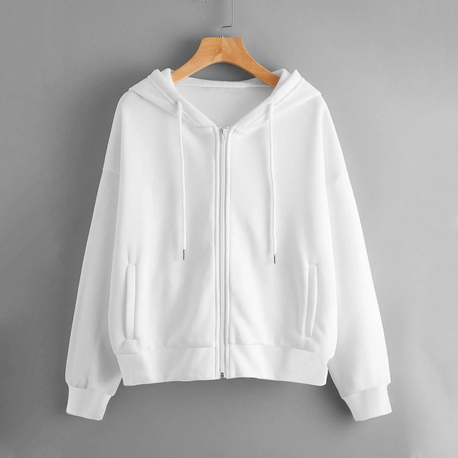 2024 Women Sweatshirt Hoodies Spring New Fashion Casual White Gray Black Zipper Hooded Sweatshirt Long Sleeve Coat Pullovers Angora Wool Cozy