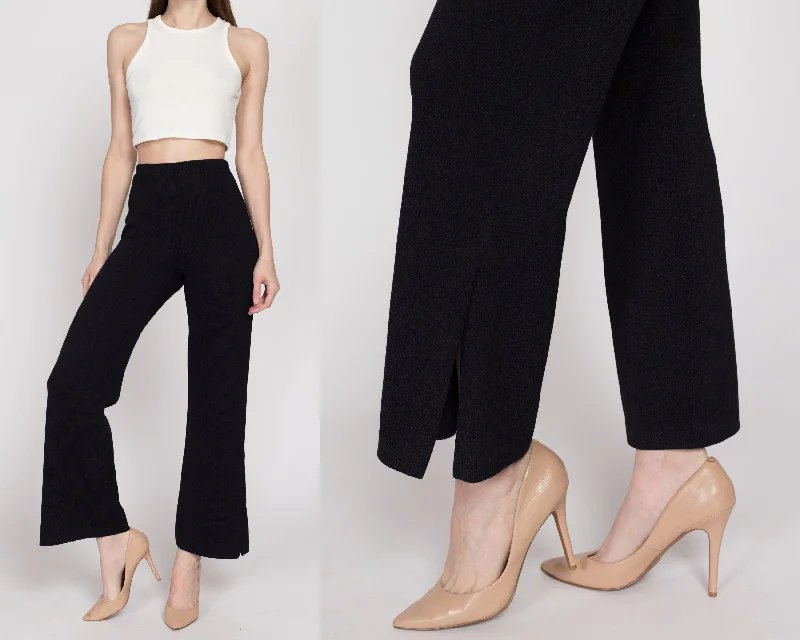 XS 90s St. John Evening Black Knit High Waisted Trousers Trousers Culottes Wide Leg