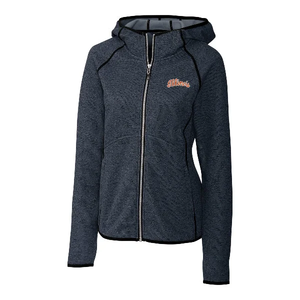 Illinois Fighting Illini Cutter & Buck Mainsail Sweater-Knit Hoodie Womens Full Zip Jacket Hoodie with Zipper Versatile Modern