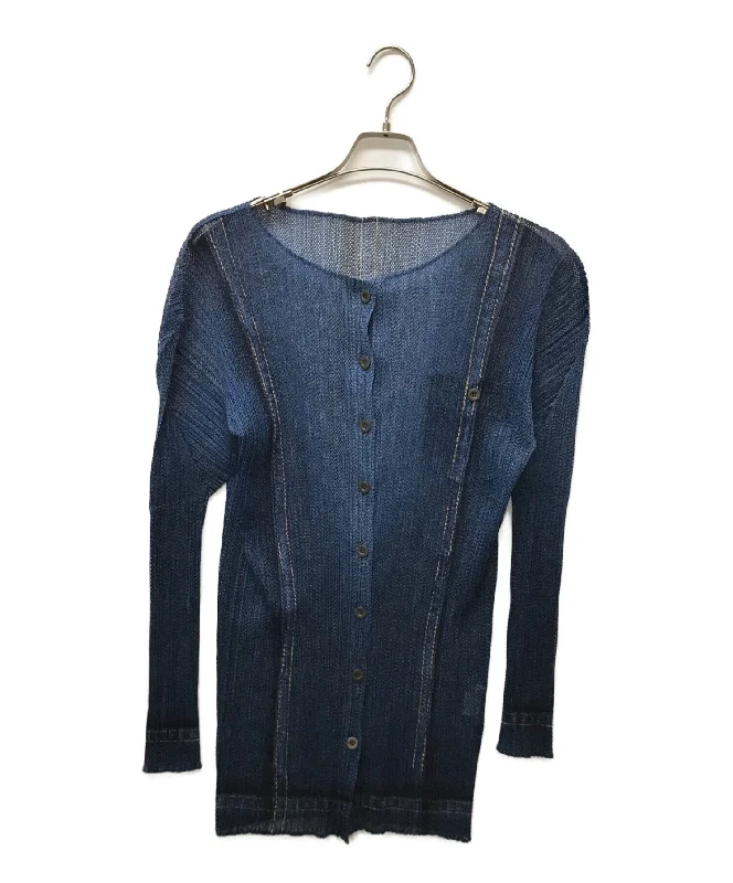 [Pre-owned] PLEATS PLEASE Denim Transfer Cardigan PP12-JO545 Solid Print Embellished