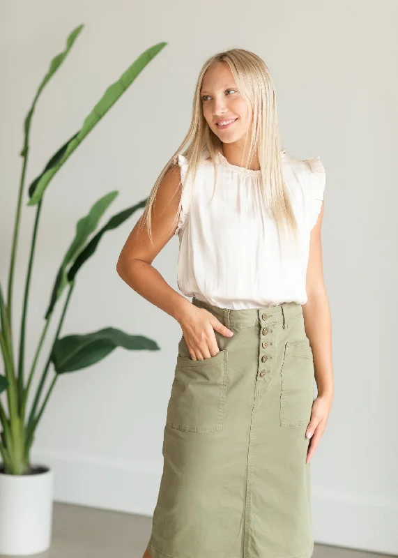 Cream Ruffle Satin Tank - FINAL SALE stylish tank top