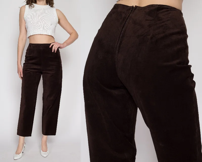 Small 90s Brown Suede High Waisted Trousers 26" Trousers Silk Elegant