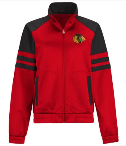 Women's Chicago Blackhawks Baseline Track Jacket Boat Neck Shawl Collar Notched Collar