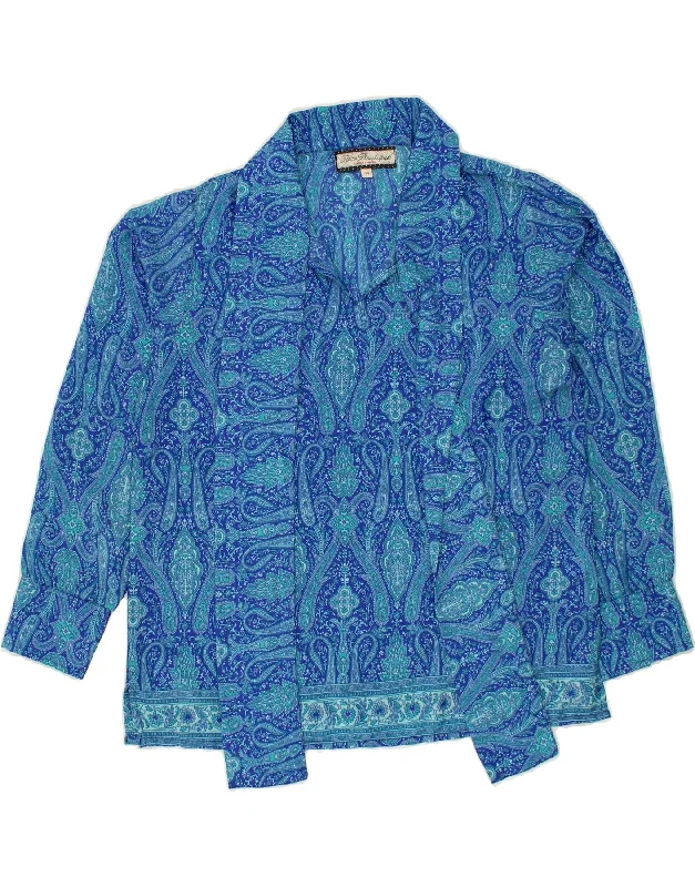 PACO Womens Front Tie Pullover Shirt UK 14 Large Blue Paisley Polyester Slouchy Comfort Pullover