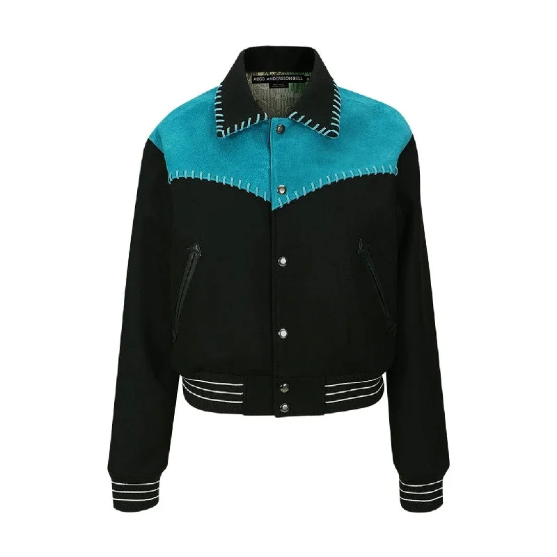 Womens Andersson Bell New Margo Western Varsity Jacket 'Teal' Ribbed Jacket Pleated Jacket Ruffled Jacket