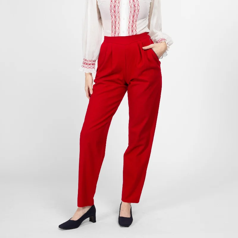 Small 80s Red Wool Trousers 26" Petite Trousers luxurious high-end