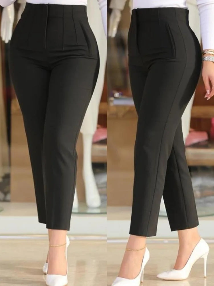 Elegant Women's Pants Black High Waist Office Pants Woman Trousers All-Match Daily Slim Outfits Casual Pencil Trouser 2023 Fall Trousers Canvas Durable