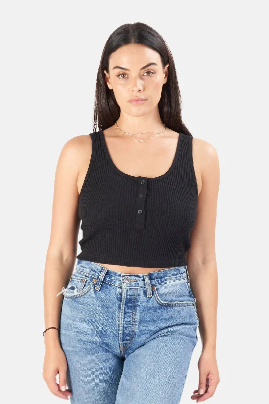 Jumbo Stark Cropped Henley Tank Jet Black silver tank top