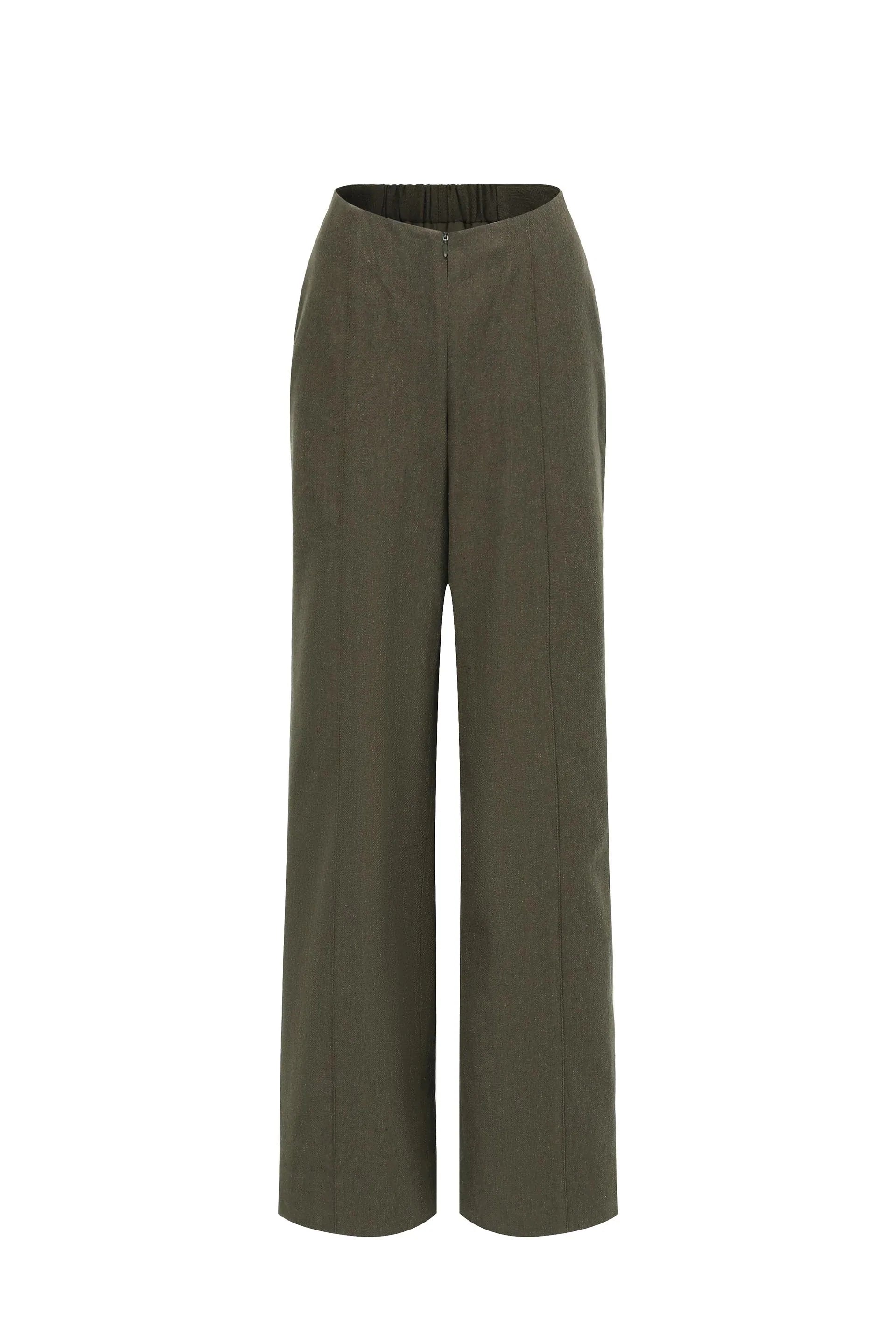 Olive Wool Wide Leg Trousers Trousers Exclusive Limited