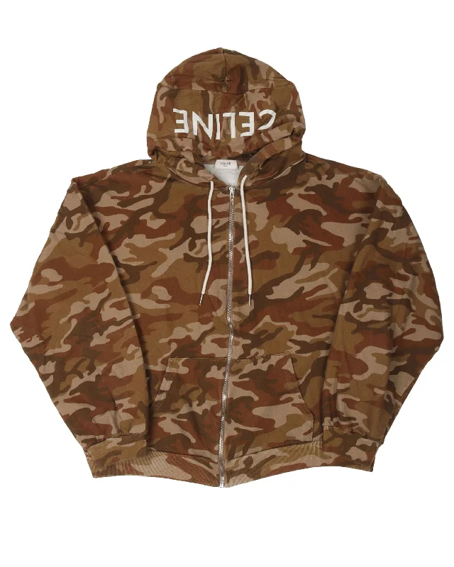 Camo Zip Up Sweatshirt Hoodie with Double Zipper Versatile Adjustable